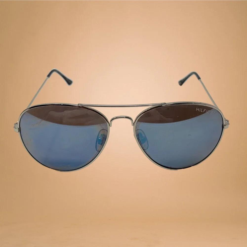 Tommy Hilfiger Sunglasses Tony OM165 Aviator Blue Mirrored Silver Frame + Case